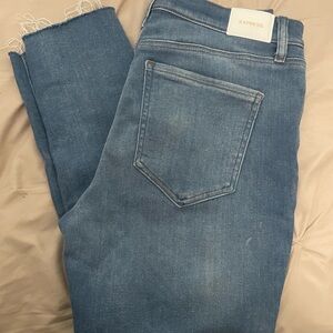 Express Women's Cropped Ankle Hise Rise Skinny Jeans in Medium Blue Wash